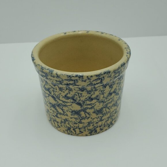 Robinson Ransbottom Blue Spongeware 1 Pt Low Crock Roseville Ohio 1 Pint Crock - Picture 2 of 5